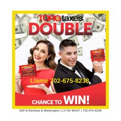 Toro Taxes - New clients get double the chance to win up $100,000 when they file the taxes with Toro Taxes on Rainbow & Washington with Scratch & Win!
