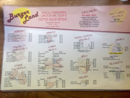 Menu photo 2 Burger Land Lincoln, AR