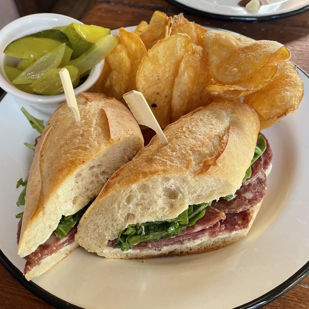 Lardon - Solidly fine sandwich, crispy crunchy chips, bread and butter ish pickles (we wished they were dill) - Cafes Near Me - Chicago, Illinois Lardon - Solidly fine sandwich, crispy crunchy chips, bread and butter ish pickles (we wished they were dill) - Cafes Near Me - Chicago, Illinois