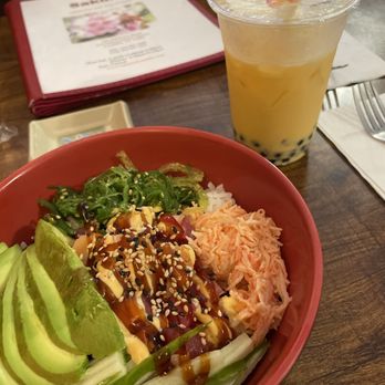Sakura Japanese Restaurant - Mango bubble tea and a tuna/salmon poke bowl - Japanese Near Me - Franklin, Tennessee Sakura Japanese Restaurant - Mango bubble tea and a tuna/salmon poke bowl - Japanese Near Me - Franklin, Tennessee