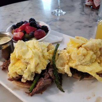 Gracie's - Steak Benedict with scrambled eggs fruit, customized for me! - New American Near Me - Portland, Oregon Gracie's - Steak Benedict with scrambled eggs fruit, customized for me! - New American Near Me - Portland, Oregon