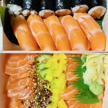 Isshin Sushi - Salmon overload! Fresh, buttery, and delicious -- perfect lunch combo! - Sushi Bars Near Me - New York, New York Isshin Sushi - Salmon overload! Fresh, buttery, and delicious -- perfect lunch combo! - Sushi Bars Near Me - New York, New York