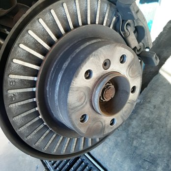 Tatums Garage - Don't let your brakes get this bad technician recommends to replace pads at 3mm in front and 2mm in the rear this had no pad when it came - Auto Repair Near Me Tatums Garage - Don't let your brakes get this bad technician recommends to replace pads at 3mm in front and 2mm in the rear this had no pad when it came - Auto Repair Near Me