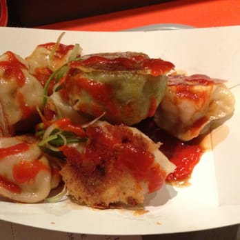 Dumpling Man - A mixture of pork, prawn and veggie dumplings covered in delicious sriracha sauce :) - Dim Sum Near Me - New York, New York Dumpling Man - A mixture of pork, prawn and veggie dumplings covered in delicious sriracha sauce :) - Dim Sum Near Me - New York, New York