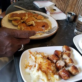 The Table - Raspberry pancakes with sausages and hashbrowns - New American Near Me - San Jose, California