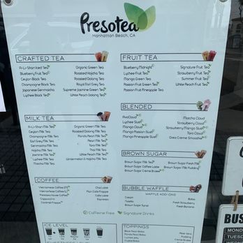 Presotea Manhattan Beach - Menu as of 9/29/23 - Bubble Tea Near Me - Manhattan Beach, California Presotea Manhattan Beach - Menu as of 9/29/23 - Bubble Tea Near Me - Manhattan Beach, California