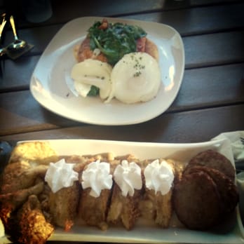 Grind At Kona Tiki Bar - Salmon stack, and banana foster stuffed French toast - New American Near Me - Ormond Beach, Florida Grind At Kona Tiki Bar - Salmon stack, and banana foster stuffed French toast - New American Near Me - Ormond Beach, Florida