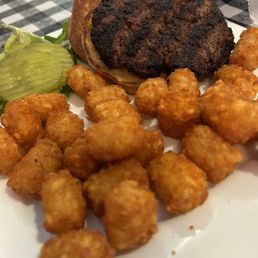 Charbroiled burger and tots Charbroiled burger and tots