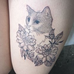 Black Penny Tattoo - Cat tattoo by Jenn