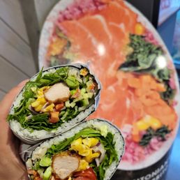 a hand holding a wrap of food