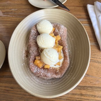 Panxa Cocina - Summer Special - Cinnamon Sugar Fry Bread with Peaches and Ice Cream! - Cocktail Bars Near Me - Long Beach, California
