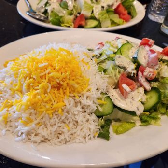 Barcode The Lounge - The Ground Beef Kabob dish (the rice and salad, the meat come on another plate.) - Mediterranean Near Me - Tustin, California