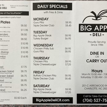 Big Apple Deli - Menu - Burgers Near Me - Charlotte, North Carolina