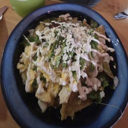 Green chillaquiles with asada, and pineapple with spinach Agua fresca. Green chillaquiles with asada, and pineapple with spinach Agua fresca.