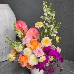 Dragonfly Floristic - Hydrangeas, orchids, and anthuriums arrangement