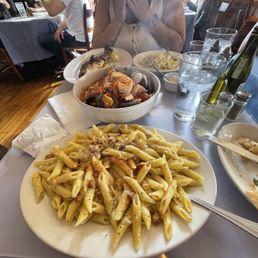 Carbonara, seafood pasta and branzino Carbonara, seafood pasta and branzino