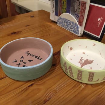 CreativiTea - Our pet bowls ready to be glazed and fired. - Paint-Your-Own Pottery Near Me - Bellingham, Washington