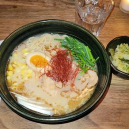 Tori Paitan ramen and kimchi side order Tori Paitan ramen and kimchi side order