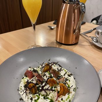 Botanist - Burrata salad and mimosa - Canadian (New) Near Me - Vancouver, British Columbia Botanist - Burrata salad and mimosa - Canadian (New) Near Me - Vancouver, British Columbia