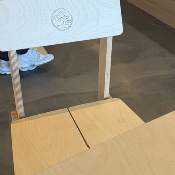 Matsu Matcha - Wooden chair with logo - Desserts Near Me - Pleasanton, California