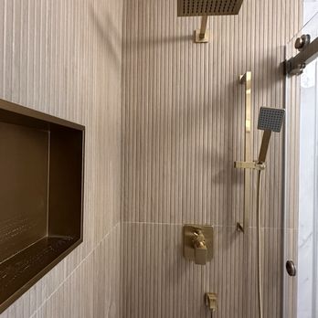 KZ Kitchen Cabinet & Stone - Wood like tiles from KZ and shower head - Cabinetry Near Me - Hayward, California