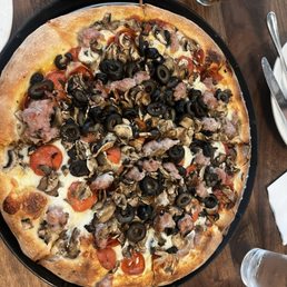 Pepperoni, Sausage, Olive, Mushroom, and Garlic Pizza Pepperoni, Sausage, Olive, Mushroom, and Garlic Pizza