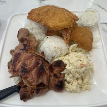 Oh My Grill - Kailua - Combo seafood plate with teriyaki chicken - Barbeque Near Me - Kailua, Hawaii Oh My Grill - Kailua - Combo seafood plate with teriyaki chicken - Barbeque Near Me - Kailua, Hawaii