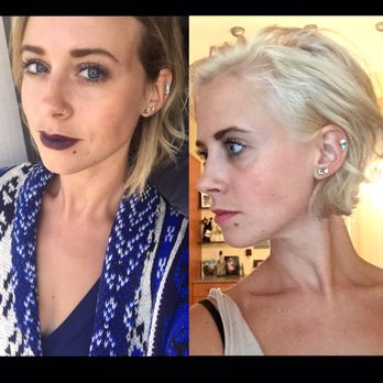 The Bad Kittie Salon - Hair color before and after thanks to Sy. I wanted to be white blonde and she totally made it happen. :) - Hair Salons Near Me - Denver, Colorado