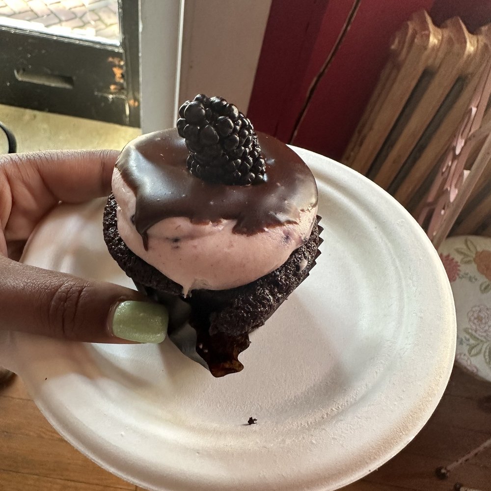 Lavender Moon Cupcakery - Chocolate cupcake with blackberry cream cheese icing - Bakeries Near Me - Alexandria, Virginia Lavender Moon Cupcakery - Chocolate cupcake with blackberry cream cheese icing - Bakeries Near Me - Alexandria, Virginia