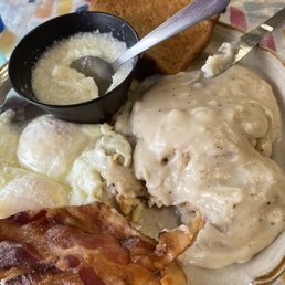 1 Biscuit and Gravy with 2 Eggs and bacon with grits (couldn't help myself)