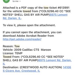 Tow receipts for the car that's in "perfect working condition"