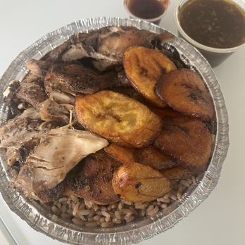 Holland Bay Restaurant - Jerk Chicken, Rice & Peas and Fried Sweet Plantains Side of Oxtail gravy - Caribbean Near Me - Staten Island, New York Holland Bay Restaurant - Jerk Chicken, Rice & Peas and Fried Sweet Plantains Side of Oxtail gravy - Caribbean Near Me - Staten Island, New York