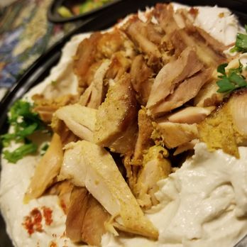 Al Basha - Hummus served with chicken shawarma - Middle Eastern Near Me - Paterson, New Jersey Al Basha - Hummus served with chicken shawarma - Middle Eastern Near Me - Paterson, New Jersey