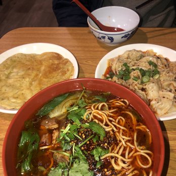 Panda Noodle Bar - Beef noodles extra spicy, pork wontons in spicy sauce, scallion pancake - Chinese Near Me - Seattle, Washington
