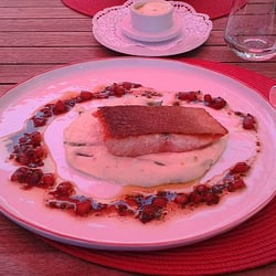 Borst - Eismeer-Lachsforelle mit der Haut gebraten mit Pistôu