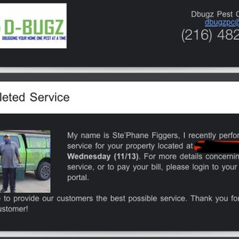 D-Bugz Pest Control - The receipt for services includes your technician's name and picture. That green truck really helps identify them - Pest Control Near Me - Garfield Heights, Ohio D-Bugz Pest Control - The receipt for services includes your technician's name and picture. That green truck really helps identify them - Pest Control Near Me - Garfield Heights, Ohio