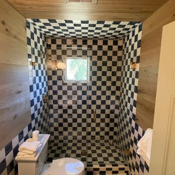 Thatcher Construction - Custom Bath with Checkered Tile and Unique Wood Paneling and Trim, - General Contractors Near Me - Ojai, California