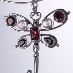 Two Fish Gallery - Garnet, Onyx and Rainbow Moonstone Pendant