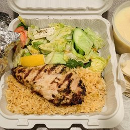 Yummy food!! Corner's Special Gyro, Charcoal Grilled Chicken Breast, Avgolemono soup and pita bread Yummy food!! Corner's Special Gyro, Charcoal Grilled Chicken Breast, Avgolemono soup and pita bread