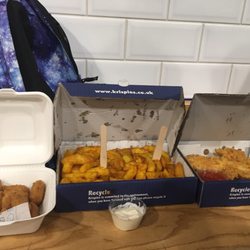 Krispies - Awesome scampi, awesome battered chips (yes yes yes!) and awesome haddock. All fried to perfection!
