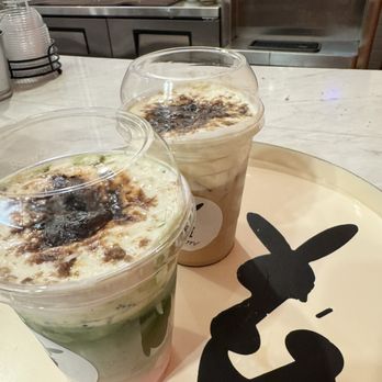L'moon Creamery - Strawberry matcha (left) and rabbit milk tea (right) - Bubble Tea Near Me - Upland, California L'moon Creamery - Strawberry matcha (left) and rabbit milk tea (right) - Bubble Tea Near Me - Upland, California