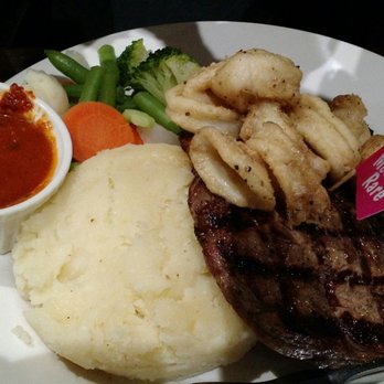 Shaun's Tavern - Rump steak with garlic prawns - Bars Near Me - Burpengary, QLD