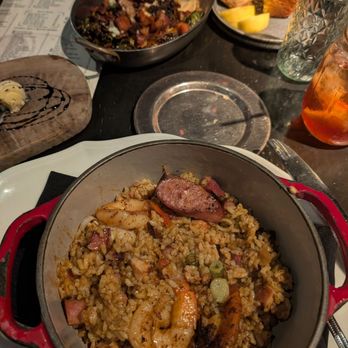 Voodoo Bayou - Jambalaya and roasted brussel sprouts (above). - Whiskey Bars Near Me - Palm Beach Gardens, Florida