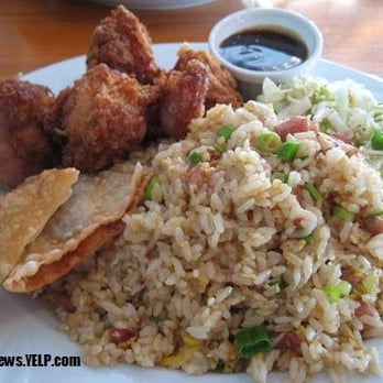 Back Home In Lahaina - Lahaina Fried Chicken with sauce, fried wonton and spam fried rice! YUMS! - Hawaiian Near Me - Carson, California Back Home In Lahaina - Lahaina Fried Chicken with sauce, fried wonton and spam fried rice! YUMS! - Hawaiian Near Me - Carson, California