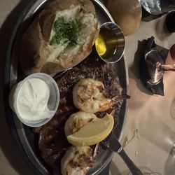 The Twilight Supper Club - Grilled shrimp and rib eye! It was excellent!
