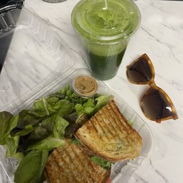 Vegan panini and an Empire green juice