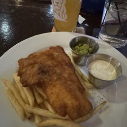 Fish & Chips - fries, tartar sauce, mushy peas Fish & Chips - fries, tartar sauce, mushy peas