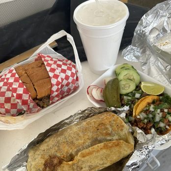 Don Chuy Tacos Y Mas - Torta (asada & pastor), burrito (asada & pastor), 2 tacos (asada & pastor), horchata - Food Trucks Near Me - Sunland, California Don Chuy Tacos Y Mas - Torta (asada & pastor), burrito (asada & pastor), 2 tacos (asada & pastor), horchata - Food Trucks Near Me - Sunland, California