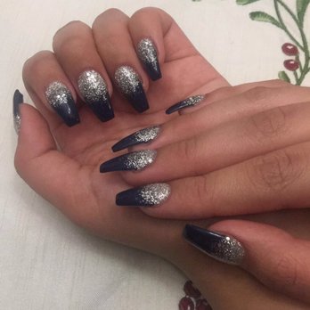 Executive Nails & Spa - Louetta Spring - I asked for a navy blue / silver ombré coffin cut acrylic full set & they did not disappoint! I'm in love with them - Nail Salons Near Me - Spring, Texas Executive Nails & Spa - Louetta Spring - I asked for a navy blue / silver ombré coffin cut acrylic full set & they did not disappoint! I'm in love with them - Nail Salons Near Me - Spring, Texas