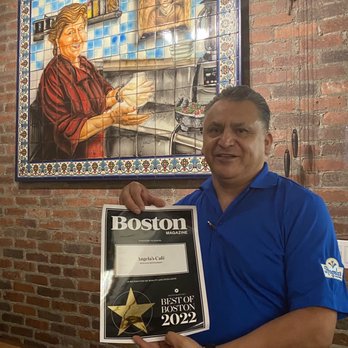 Angela's Cafe - Eagle Hill - We were dining on the day the restaurant was awarded this. That's his mom (Angela) on the beautiful tile. - Mexican Near Me - Boston, Massachusetts Angela's Cafe - Eagle Hill - We were dining on the day the restaurant was awarded this. That's his mom (Angela) on the beautiful tile. - Mexican Near Me - Boston, Massachusetts